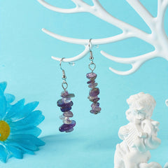Stone Decor Drop Earrings - Natural Stone Beaded Drop Earrings