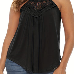  Casual Cami Top Women's Plus Contrast Lace Eyelet Round Neck