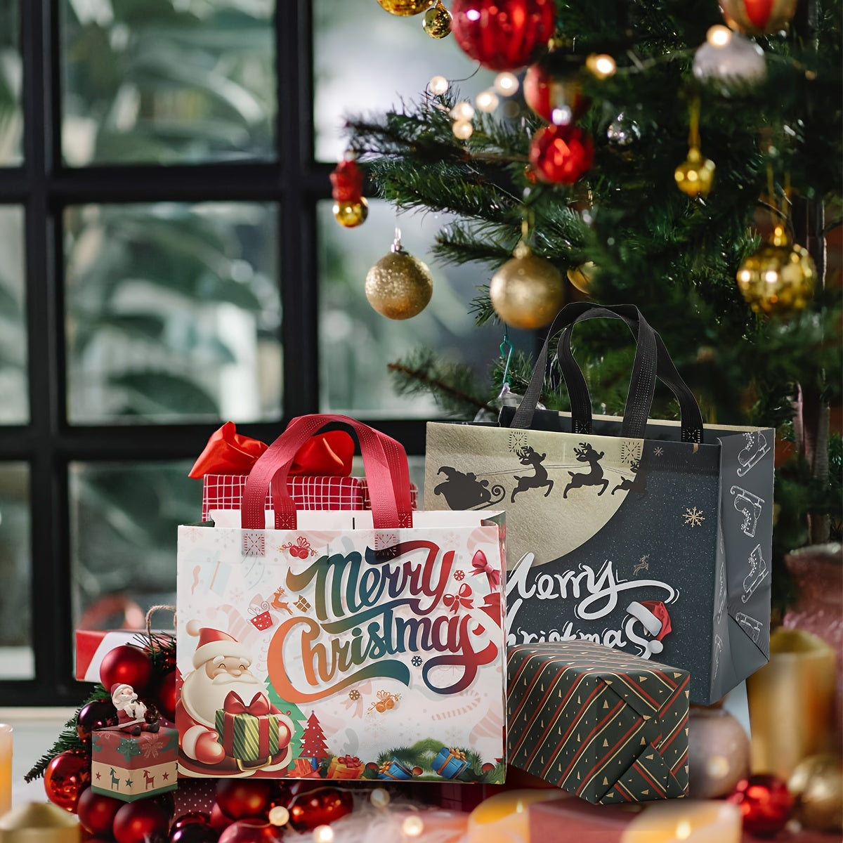 8pcs Large Christmas Tote Gift Bags With Handles Reusable Non woven Gift Bag