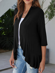  Casual Cardigan Women's Solid Half Sleeve Ruffle Trim Open Front