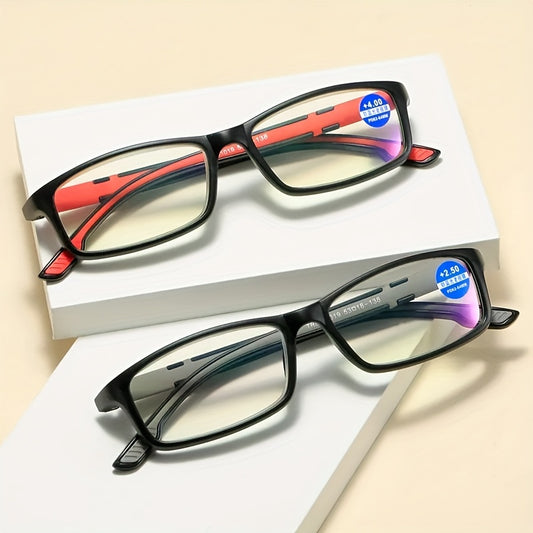 Men's Vintage Square Reading Glasses Anti Light Eyewear with Case