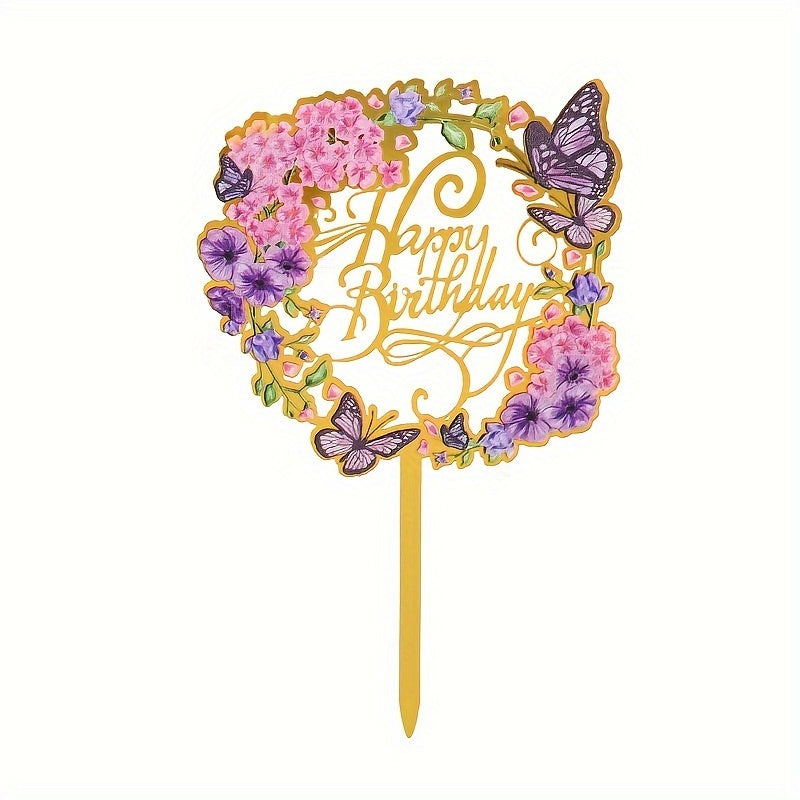 1pc Happy Birthday Butterfly Flower Cake Insert Decoration