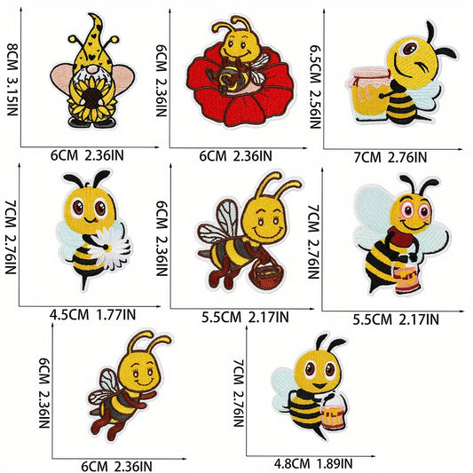 8pcs Cartoon Bee Sunflower Embroidered Patches Iron On Sew On Applique Patch DIY