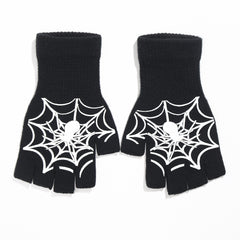 Winter Knitted Touch Screen Gloves Halloween Spider Pattern Half Finger Gloves