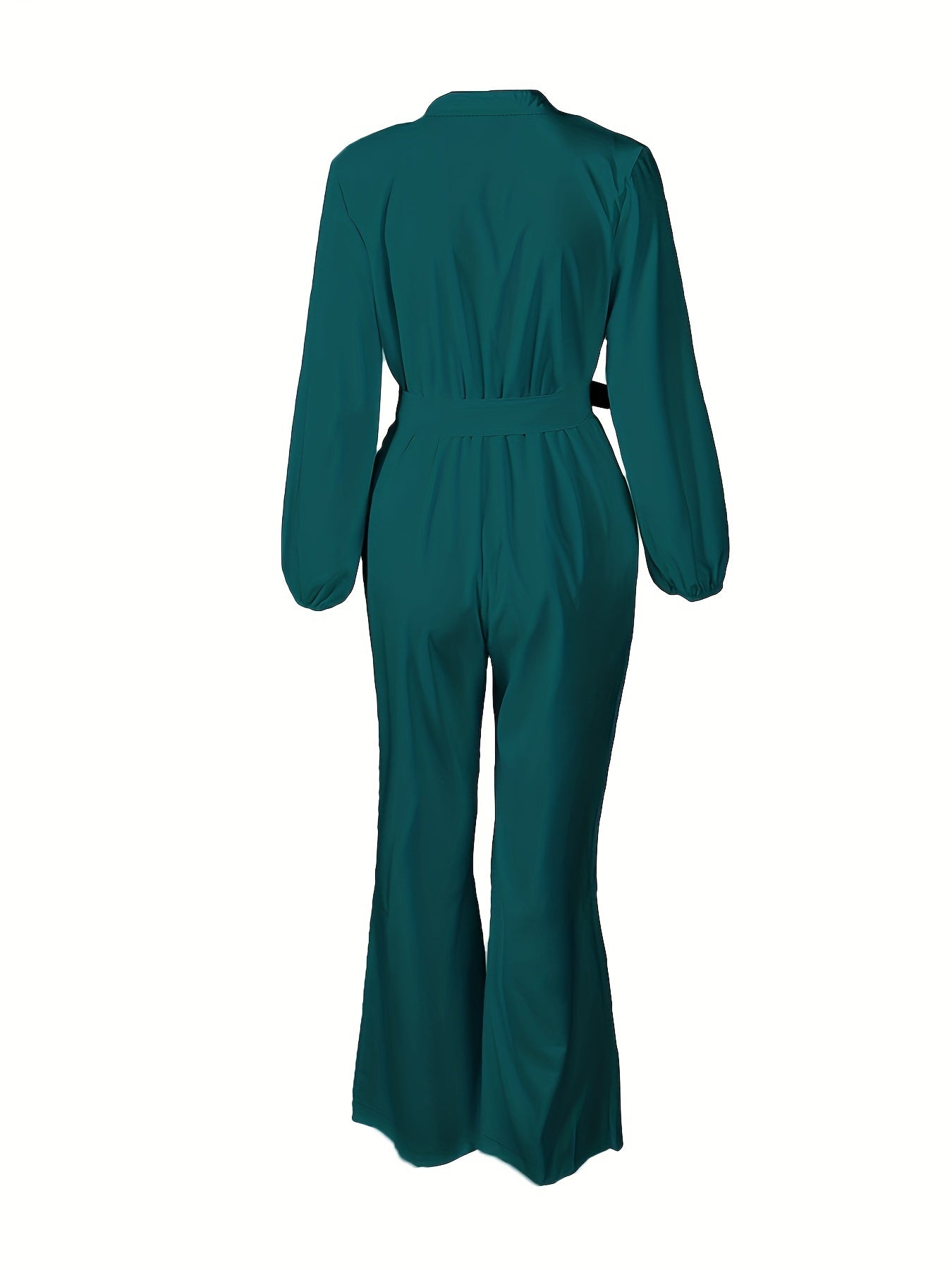 Solid Button Belted Jumpsuit Casual Long Sleeve Jumpsuit