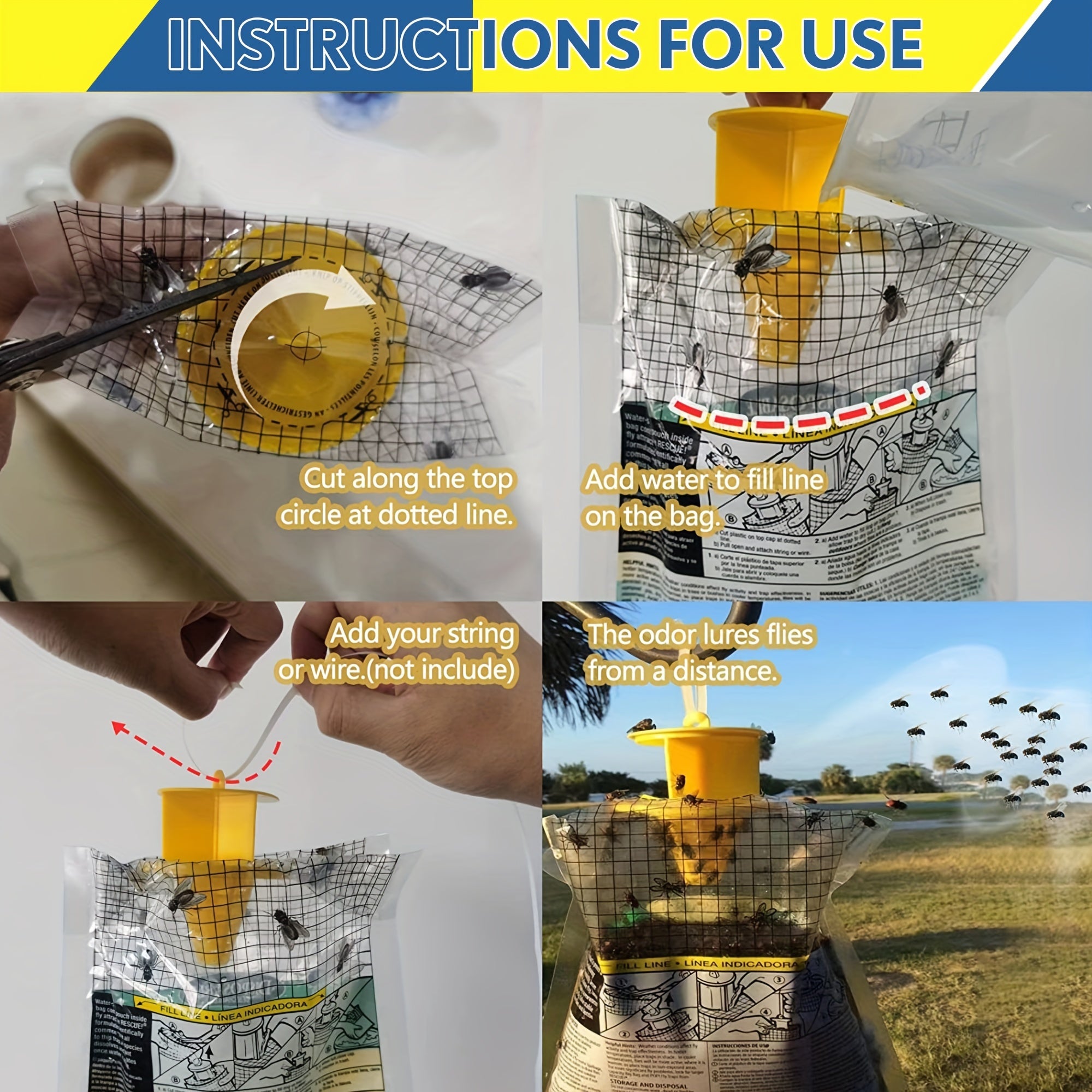 Disposable Hanging Fly Traps 2-Pack Pest Control Indoor/Outdoor