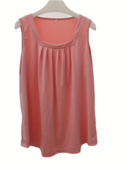 Plus Size Casual Tank Top Women's Plus Square Neck Medium Stretch Pleated