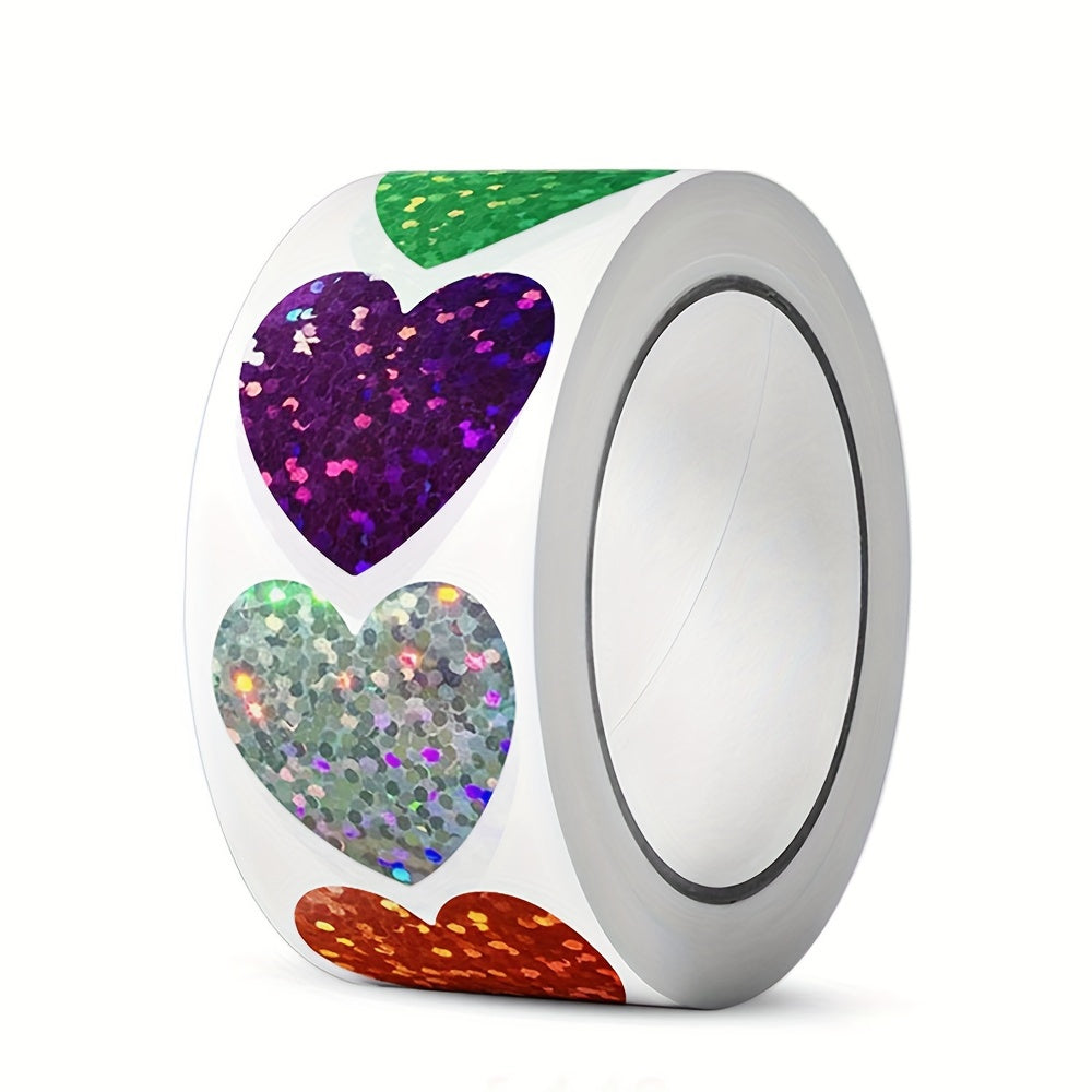 500pcs Holographic Golden Round Stickers 2 Foil Heart Stickers