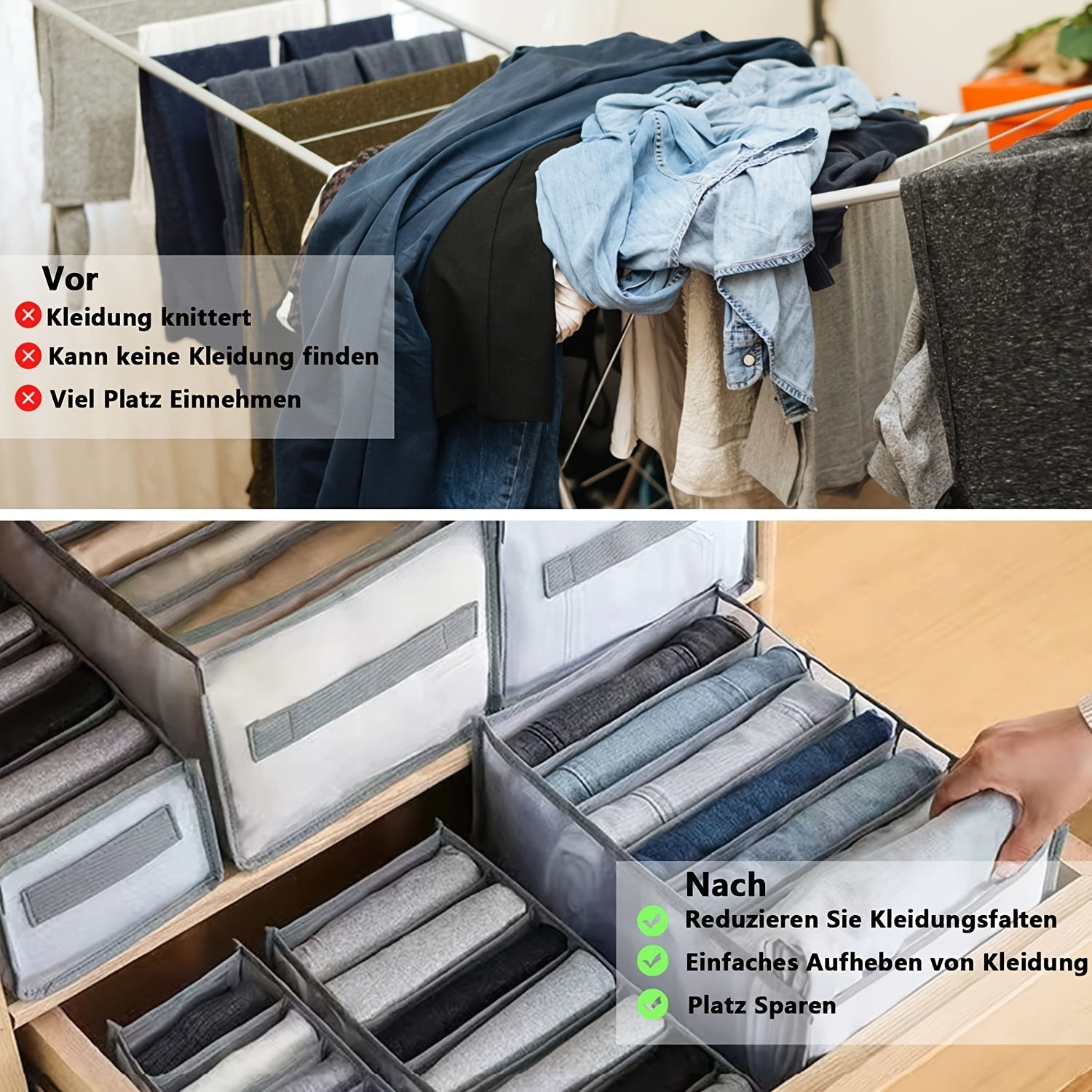 3pcs Wardrobe Clothes Organizer 9 Grids Folding Mesh Storage Box Drawer