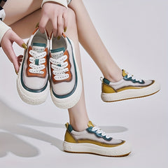Women's Contrast Board Shoes Leisure Lace Up Outdoor Sneakers Soft Comfortable