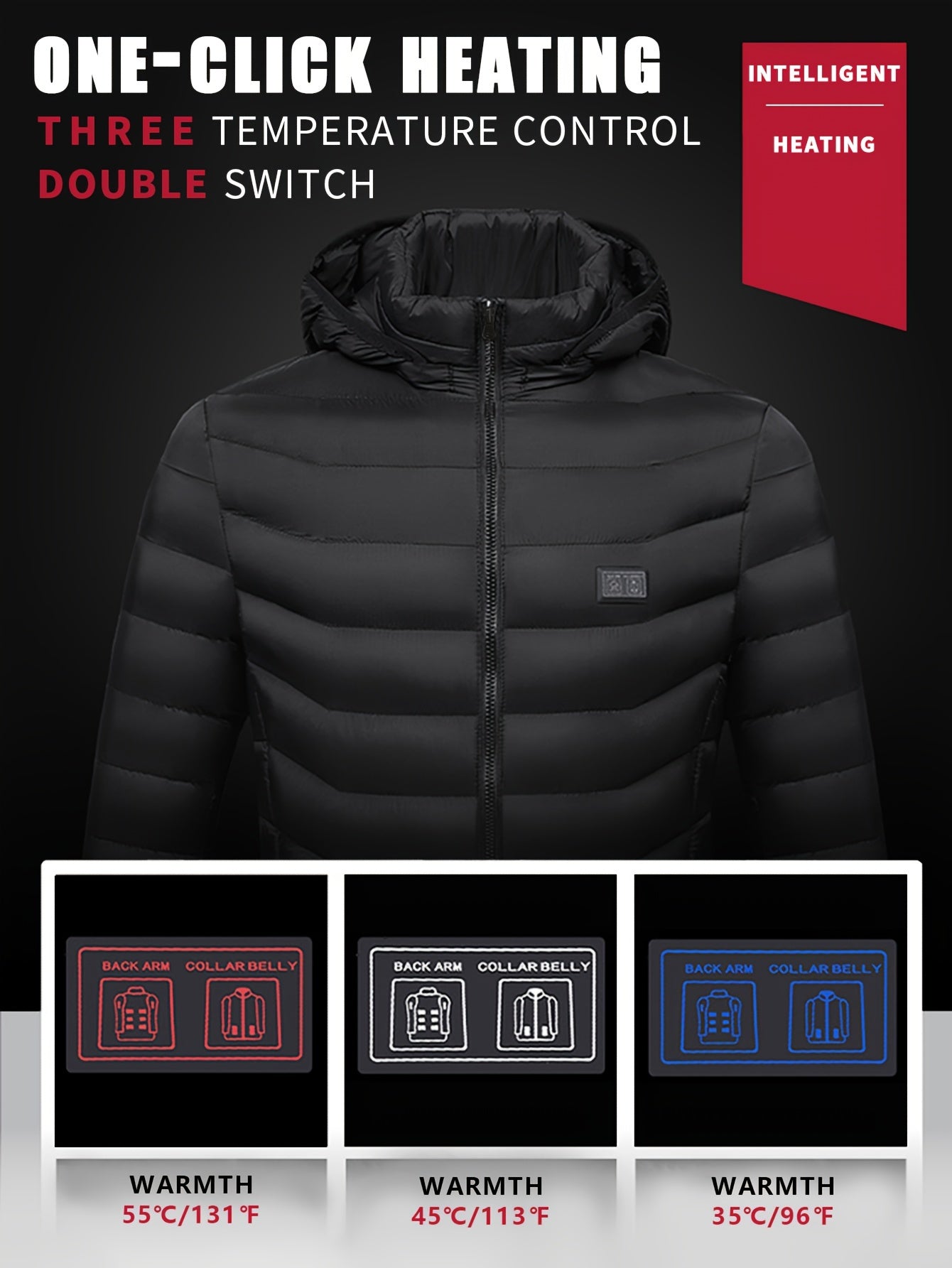 Men's Heated Hooded Jacket Lightweight Thermal Coat for Outdoor Activities