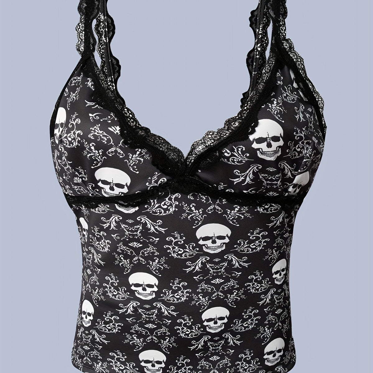 Skull Pattern Cami Top Lace V Neck Sleeveless Women's Lingerie