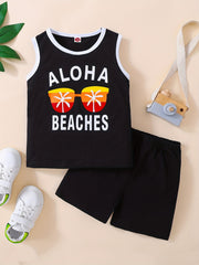 Boys Aloha Beaches Tank Top & Shorts Set - Summer Casual Wear