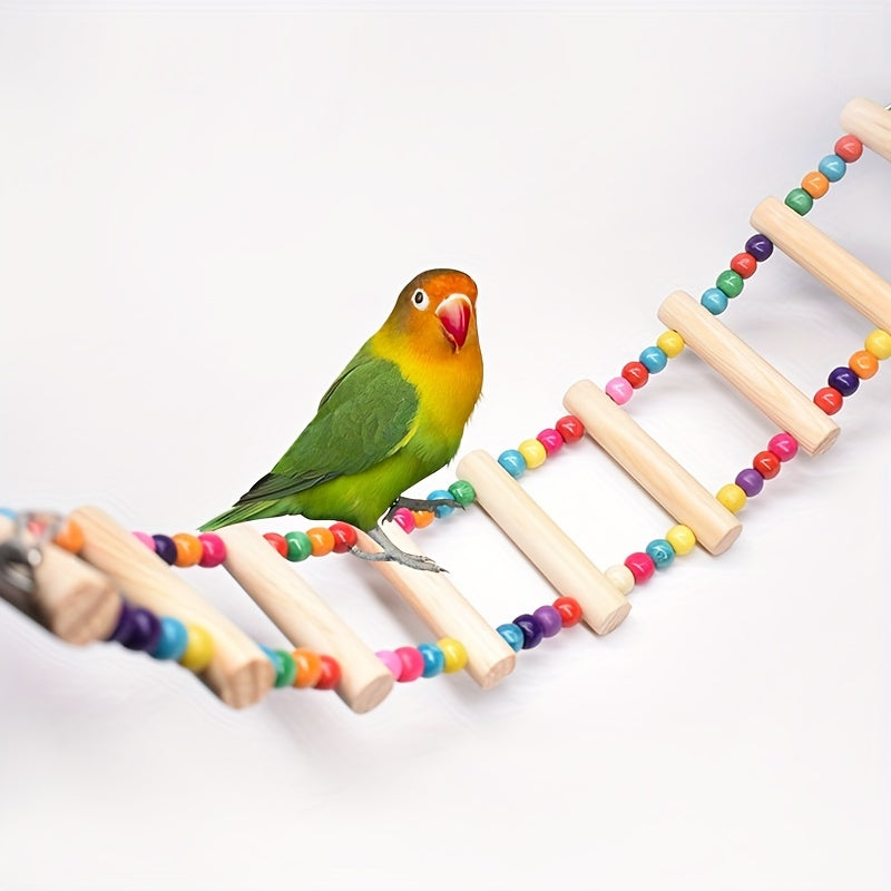Wood Parrot Bird Perch Stand Platform With 4 Ladders Swing Bridge