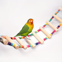 Wood Parrot Bird Perch Stand Platform With 4 Ladders Swing Bridge