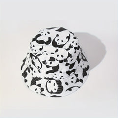 UPF50 Sunshade Bucket Hat With Panda Pattern Double sided Sun Hat