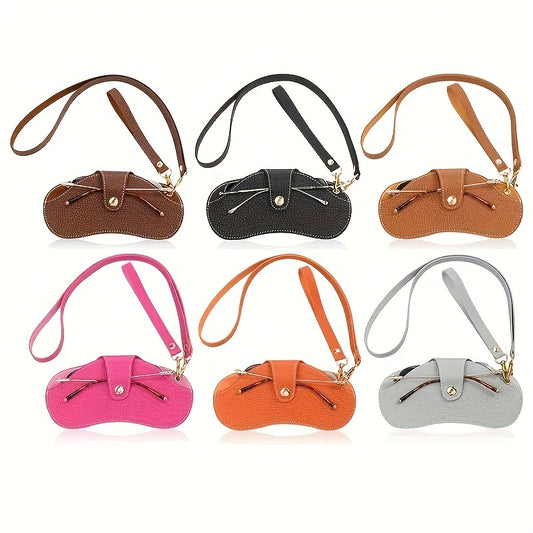Lychee Embossed Glasses Cover Soft Leather Portable Hanging Sunglasses
