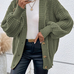 Women's Plus Solid Ribbed Lantern Sleeve Cardigan