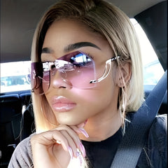 Y2K Geometric Rimless Sunglasses Rivet Ombre UV400 Sun Shades