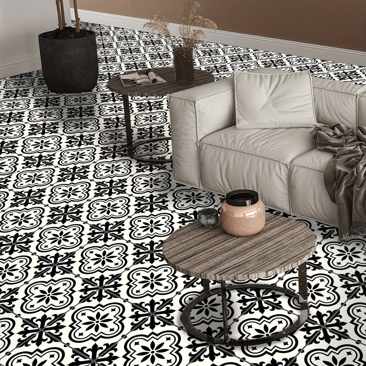 12pcs Moroccan Style Floor Stickers Waterproof Non-slip Tile Stickers