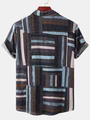 Men's Casual Stripe Pattern Short Sleeve Hawaiian Shirt