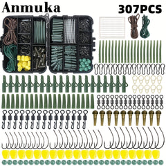 307pcs Carp Fishing Tackle Kit Hooks Beads Tubes Clips Access