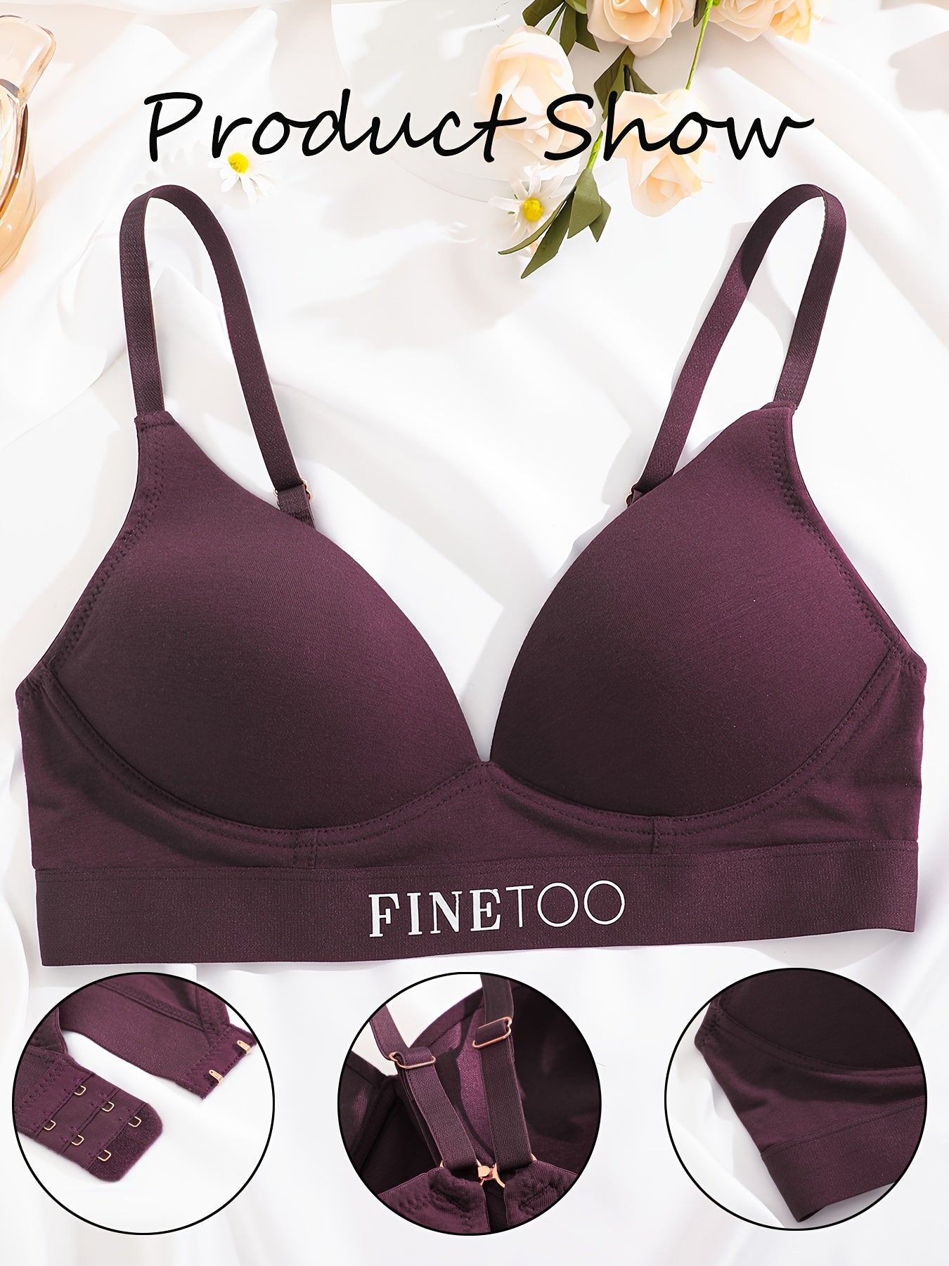 3pcs Letter Print T Shirt Bras Push Up Bra Women's Lingerie