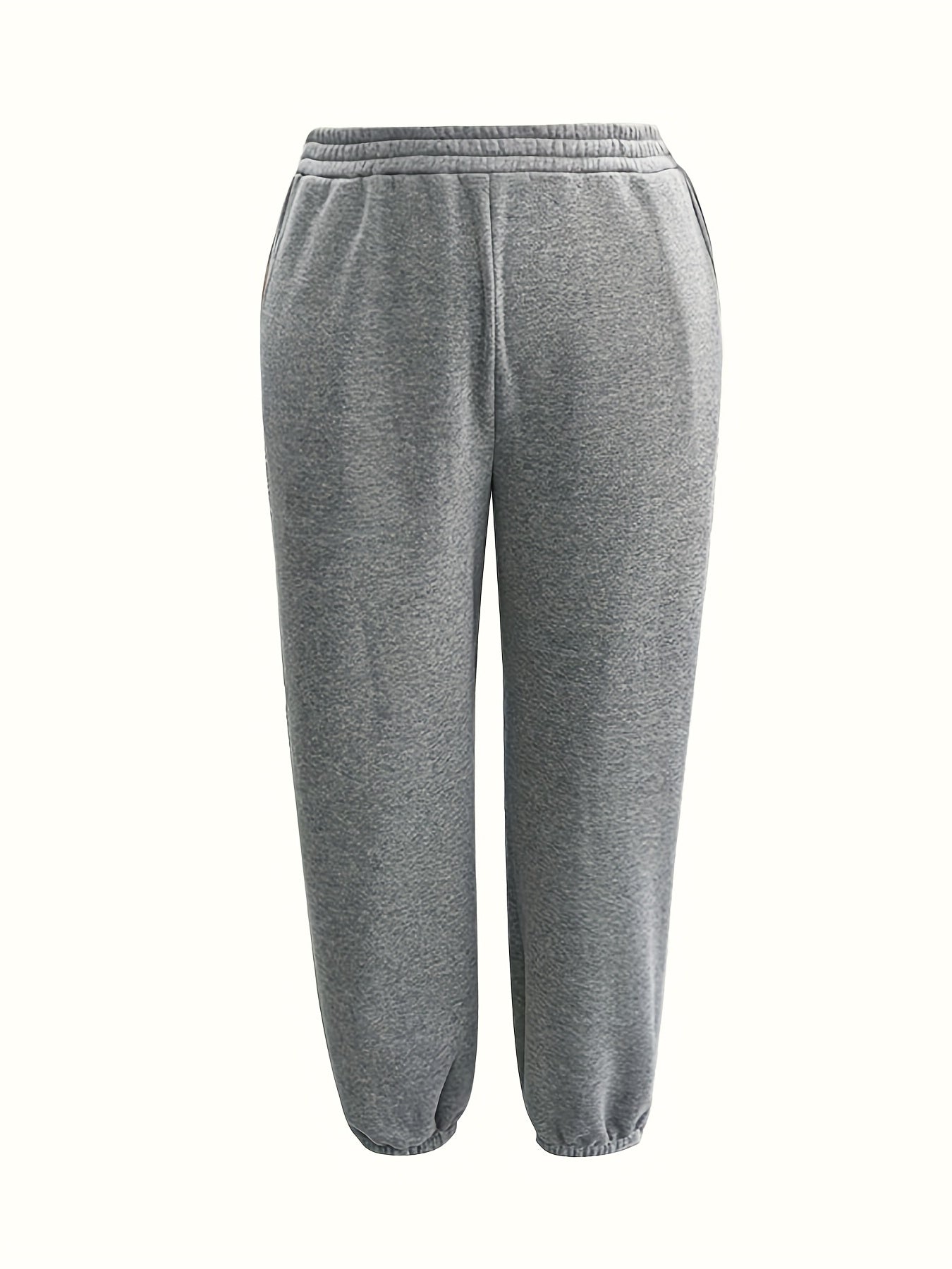  Sporty Pants Women's Plus Solid Elastic High Rise Jogger Trousers