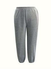  Sporty Pants Women's Plus Solid Elastic High Rise Jogger Trousers