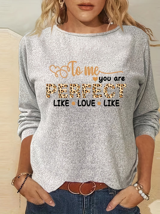Letter Print Crew Neck T shirt Casual Long Sleeve T shirt Women's Clothing