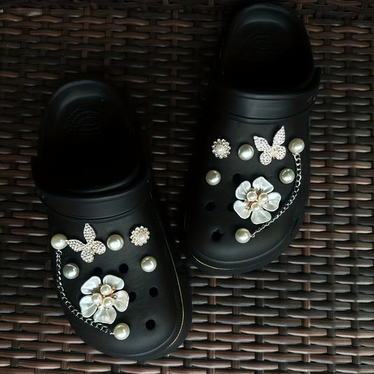 12PCS Shoe Accessories Faux Pearl & Flower & Butterfly Gift For Girls Women
