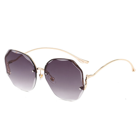 Oversized Gradient Rhinestone Polygon Sunglasses With Case