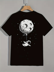 Moon Astronaut Pattern Print Men's Short Sleeve Comfy T shirt Graphic Tee