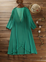 Plus Floral Print V Neck Cami Dress & Solid Cover Up Outfits 2 Piece Set