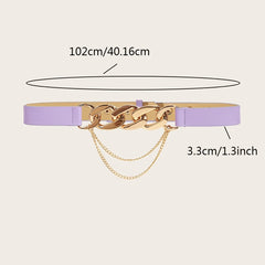 Women's Elastic Belt with Chain Decor Metal Buckle