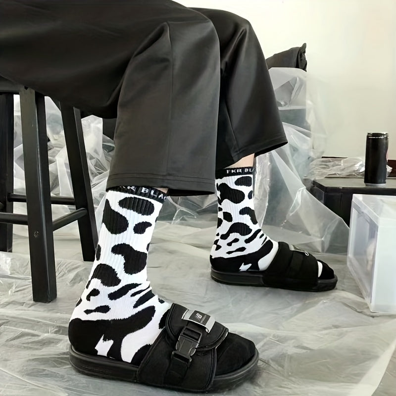 6 Pairs Cow Spot Print Socks Breathable Letter Print Stockings