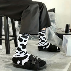 6 Pairs Cow Spot Print Socks Breathable Letter Print Stockings