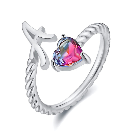 Adjustable Initial Letter Ring Zircon Rings For Women