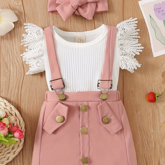 3pcs Baby Girls Casual Top & Suspender Skirt Set
