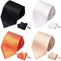3pcs Mens Satin Necktie & Pocket Square Set Wedding Business Tie & Handker