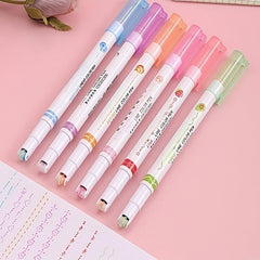 6pcs Soft Tip Highlighters Set Curved Shape for Note taking Drawing