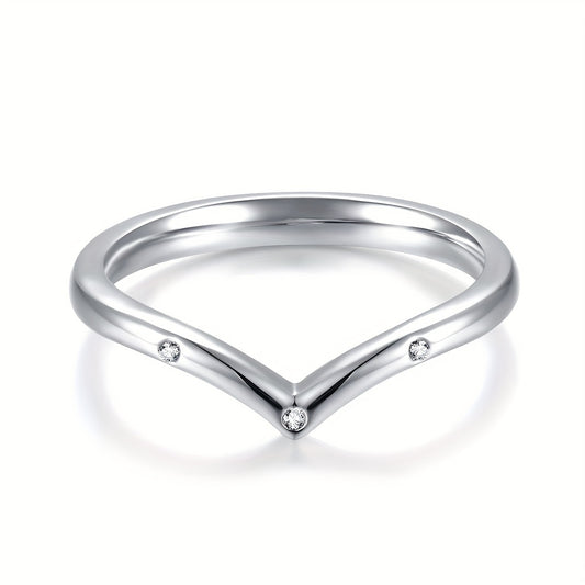 925 Sterling Silver V Ring with Cubic Zirconia | V Symbol Victory | Girls Gift