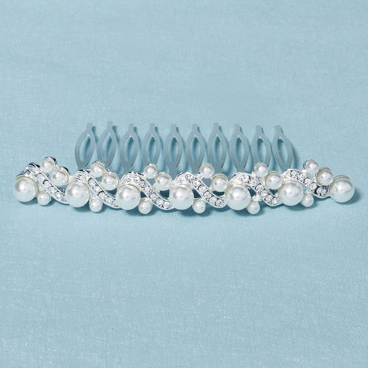 Pearl Hair Comb Silver Hairpin Tiara Wedding Birthday Cosplay