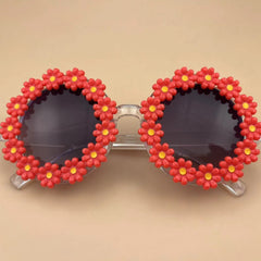 Girls Daisy Sunglasses Round Frame UV Protection Travel Outdoor Kids Accessory