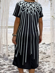  Geometric Print Short Sleeve Tee Dress With Pockets