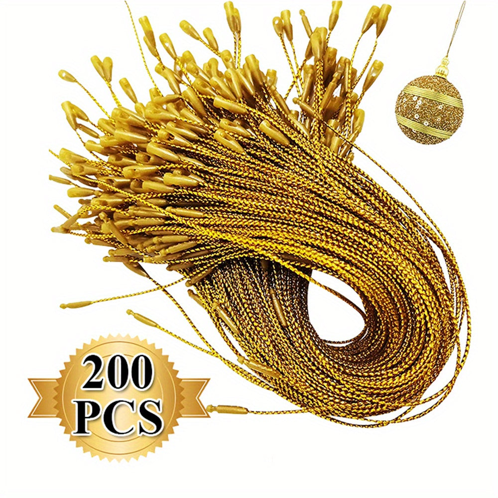 200pcs Golden Ribbon Ornament Hook Ropes with Snaps Locking