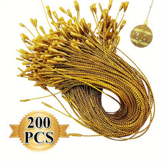 200pcs Golden Ribbon Ornament Hook Ropes with Snaps Locking
