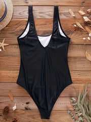  Leopard Lip Print V Back One Piece Swimsuit