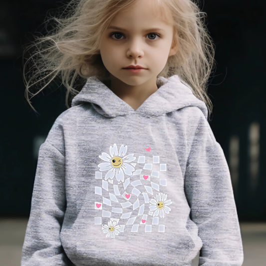 Daisy Pattern Long Sleeve Hooded Sweatshirt Girls Comfy Hoodie & Sweatpants