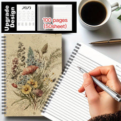 Vintage Floral Spiral Notebook 100 Pages Botanical Illustrations for Journaling